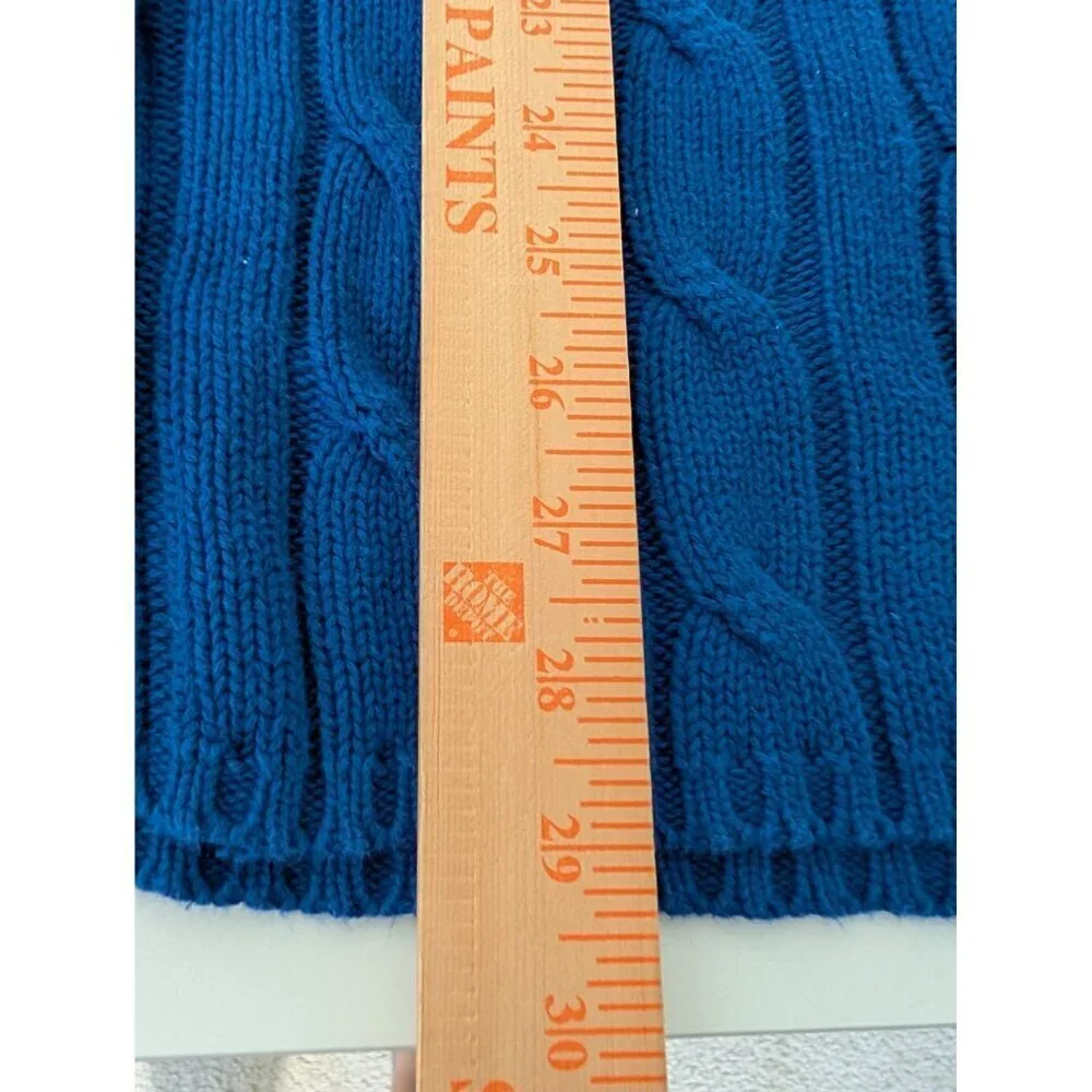 Talbots Cable Knit Cardigan Womens Size Medium Blue 100% Cotton V Neck Sweater